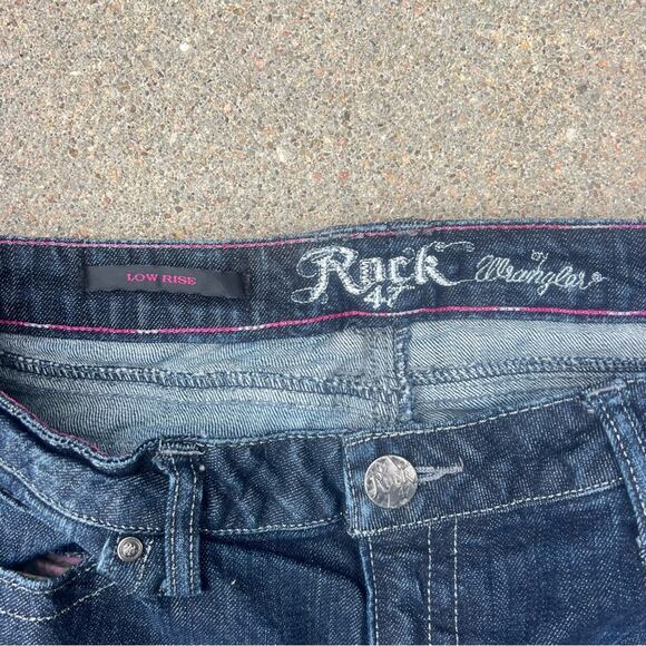 Wrangler Rock 47 Low Rise Boot Cut Silver Embroidered Flap Pocket Jeans 9x32” - Picture 6 of 7
